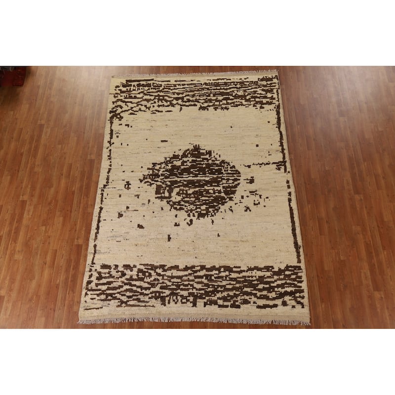 Tribal Moroccan Oriental Wool Area Rug Hand-knotted Dining Room Carpet - 6'11" x 9'8"