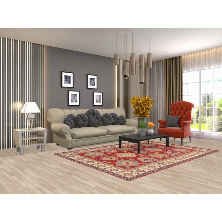 Red Traditional Kazak Area Rug Handmade Wool Carpet - 5'6" x 7'7"