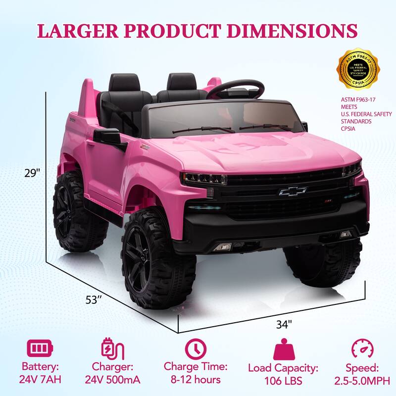24V 2-Seater Truck Licensed Chevrolet Silverado Ride On Car Kids Toy