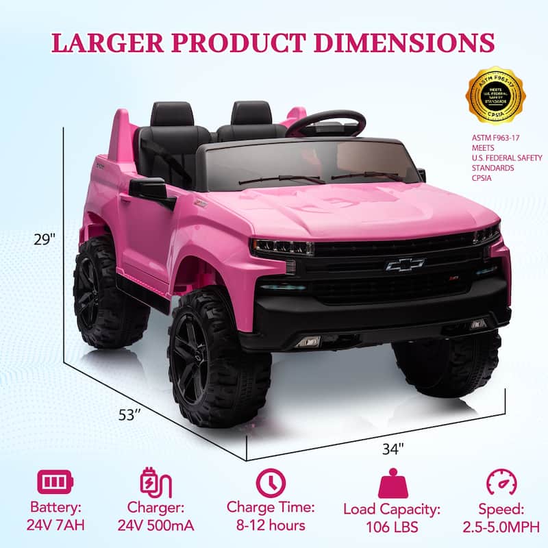 24V 2-Seater Truck Licensed Chevrolet Silverado Ride On Car Toy