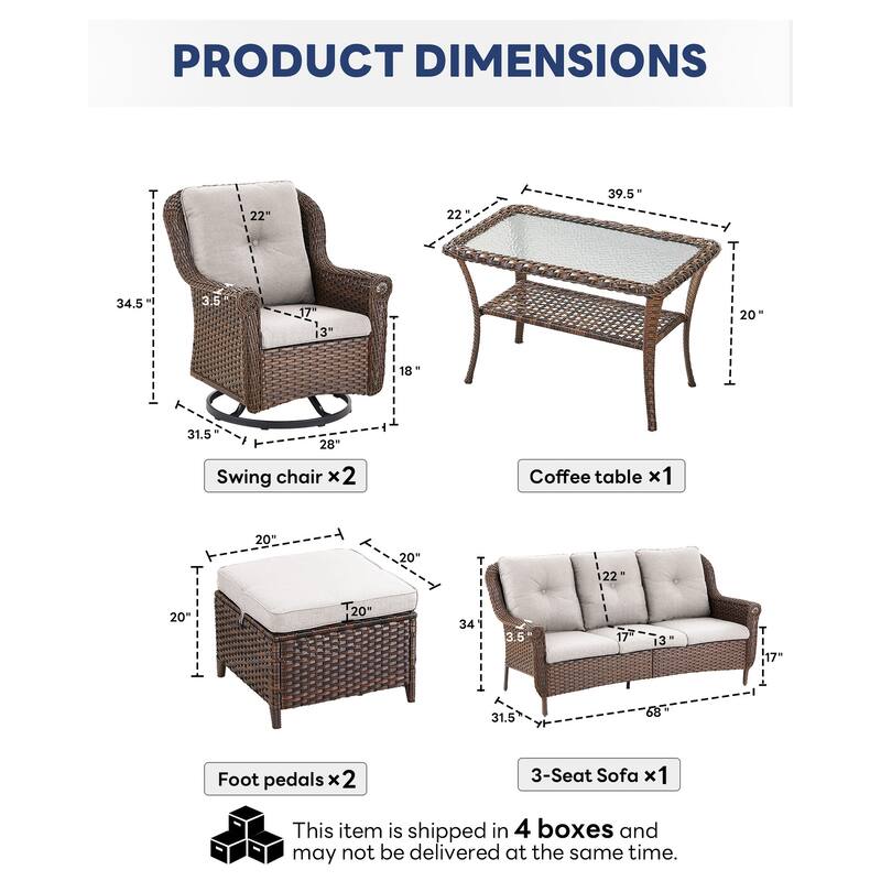 Outdoor Patio Sofa with 2 Swivel Chair Table,2 Ottomans