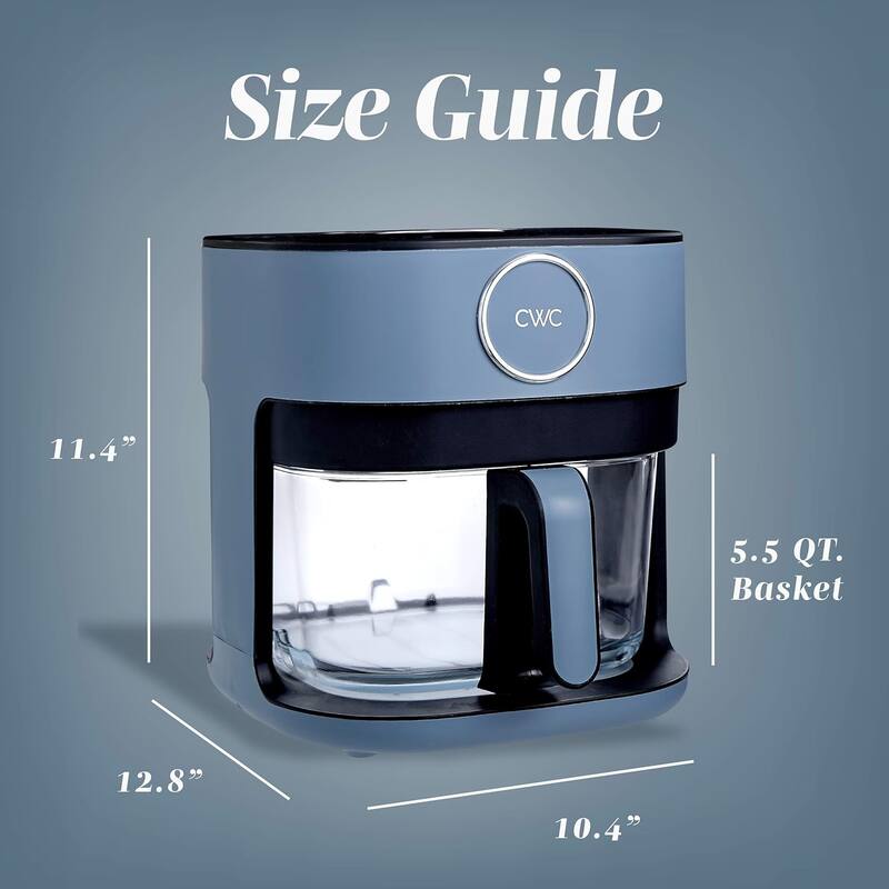 COOK WITH COLOR 1200W Air Fryer: Glass Basket, Dishwasher Safe, 60min Timer, 6 Presets, Temp Control 175F-400F, 4 - 5.5 QT