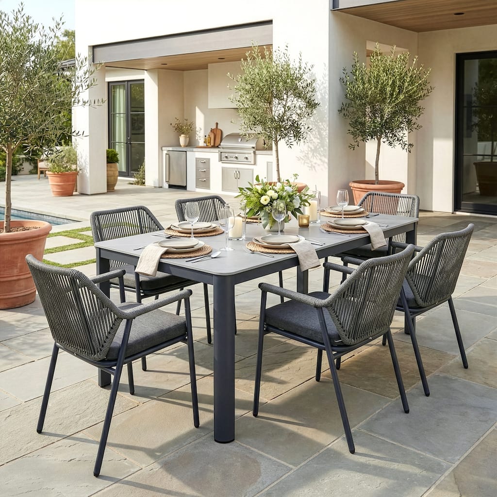 Bisera Grey Outdoor Dining 6 Seats Set