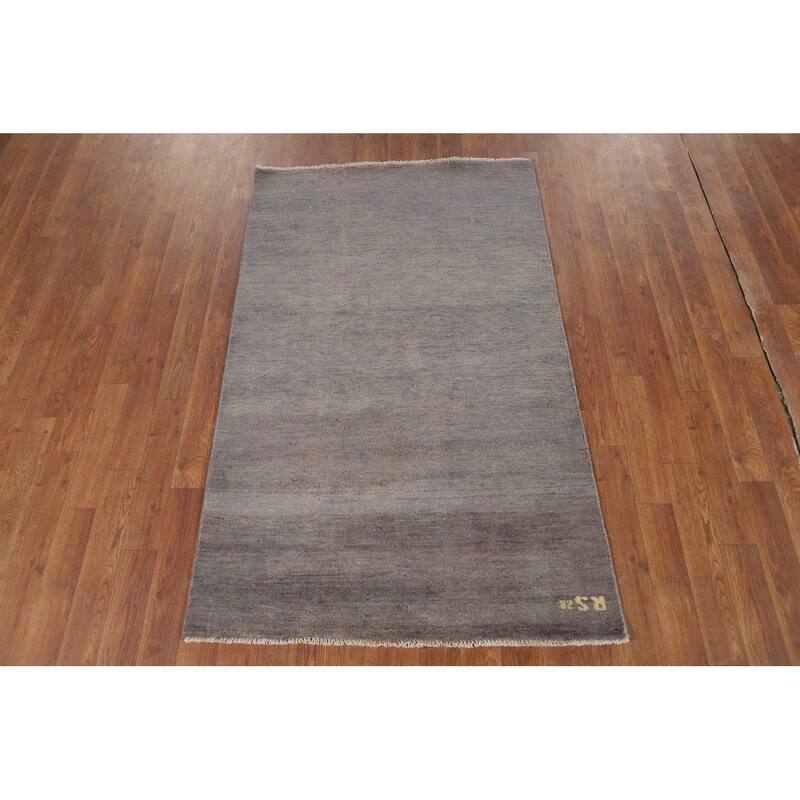 Modern Gabbeh Oriental Foyer Rug Grey Handmade Wool Carpet - 3'0"x 4'10"
