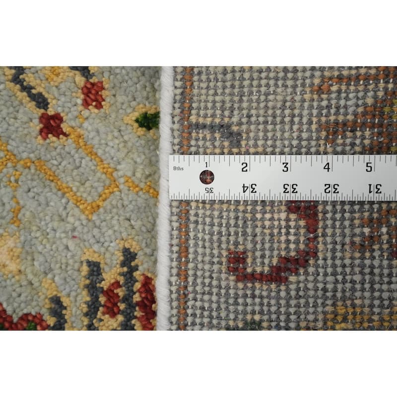 Hand-knotted Traditional Wool Grey Geometric Area Rug Oriental Carpet - 8' 0'' X 2' 6''