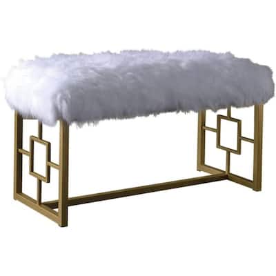 18 Inch White Bench with Gold Legs for Bedroom and Entryway Decor - 38” x 18” x 20”