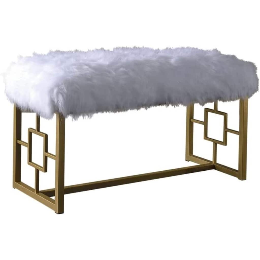 18 Inch White Bench with Gold Legs for Bedroom and Entryway Decor - 38” x 18” x 20”