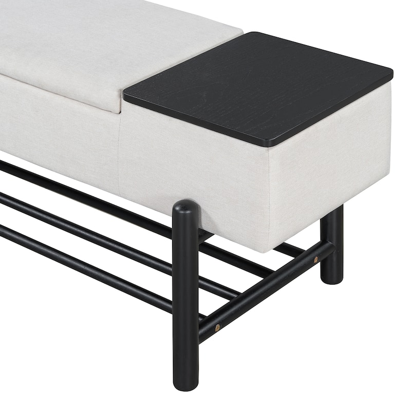 Farmhouse Upholstered Storage Bench with Hidden Compartment, Modern Entryway Bench for Living Room, Entryway, and Hallways