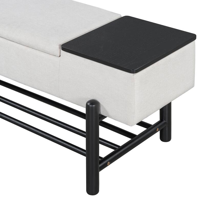 Roomfitters Modern Entryway Bench, Upholstered Storage Seat, Shoe Organizer Shelf, Hallway Furniture