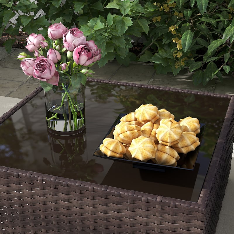 Outdoor Rattan Corner Sofa with Tempered Glass Coffee Table