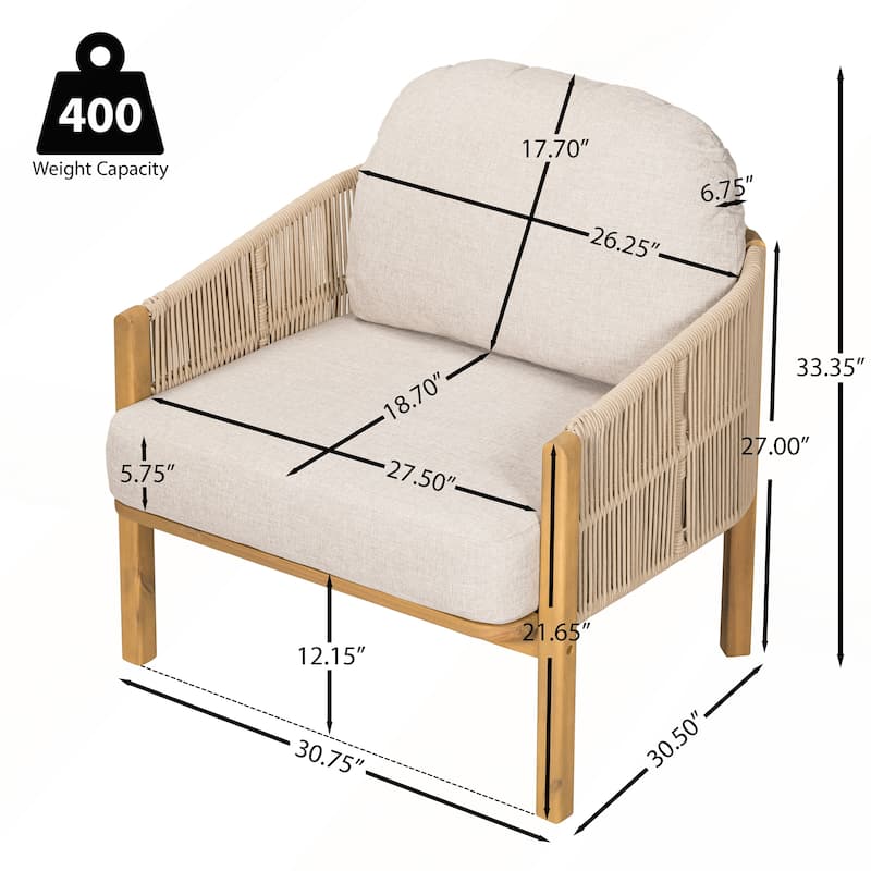 Outdoor Wood Club Chair with Cushion
