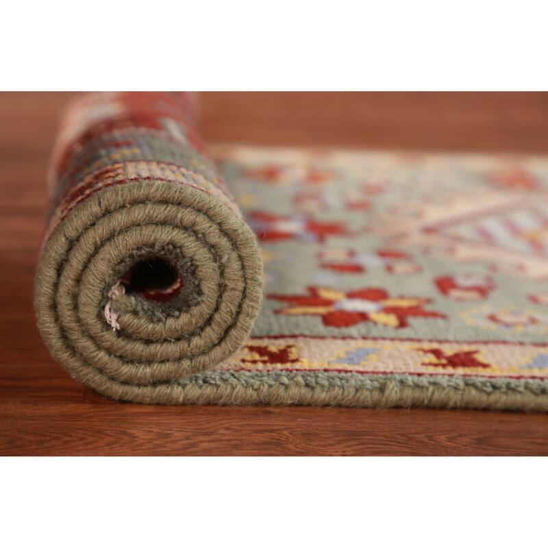 Hand Knotted Oriental 100% Wool Carpet Transitional Geometric Green Khotan Runner Rug - 7' 10'' X 2' 6''