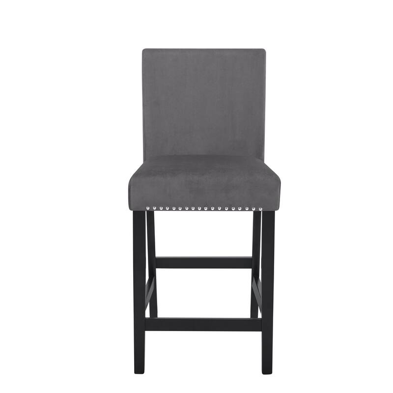 Contemporary Velvet Counter Stool with Nailhead Trim,Set of 2