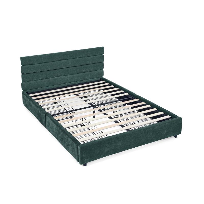 Queen size cushioned bed, comfortable cushioned bed frame, headboard and solid bed frame