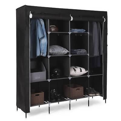 Clothes Closet Portable Clothes Storage Rack 12 Shelves Black