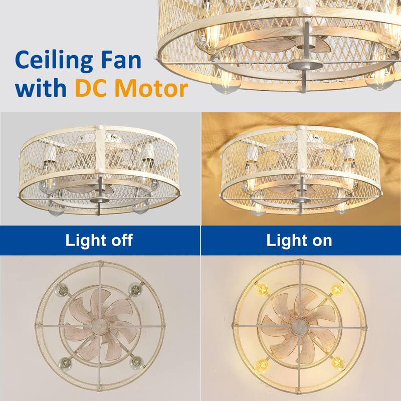 20-26Inch Caged Ceiling Fan with Light and Remote: APP Control Quiet DC Motor (E26 Bulbs Included)