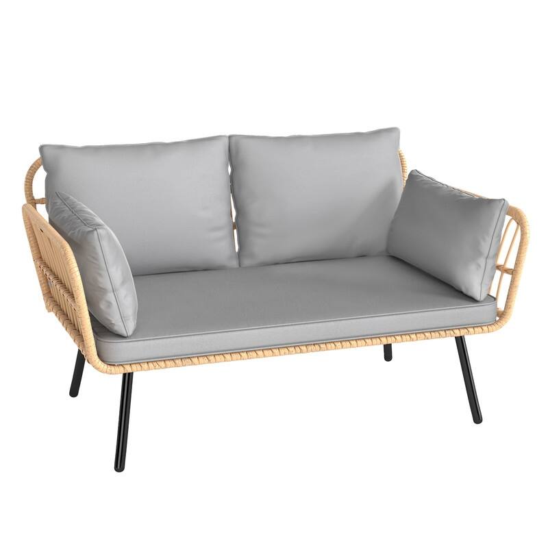 Moasis Outdoor Patio Loveseat Sofa,All-Weather Wicker Rattan 2 Seater Sofa with Cushions & Lumbar Pillows