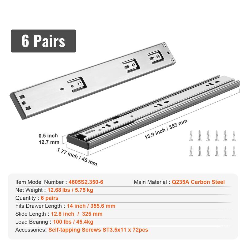 Drawer Slides Side Mount Rails Heavy Duty Full Extension Steel Track