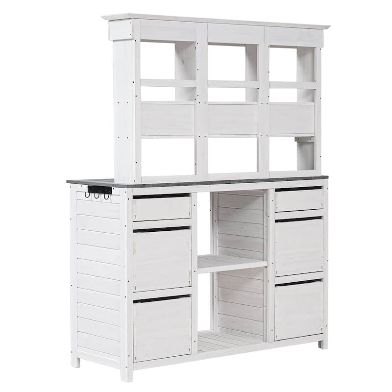 Outdoor Wooden Potting Bench Table with 2 Drawers and Open Shelves