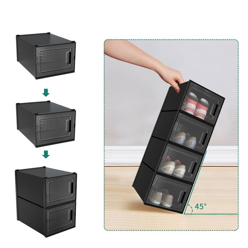 6/12/18 Pack Shoe Storage Box Plastic Stackable Shoe Organizer for Closet Foldable Sneaker Containers Bins Holders Racks