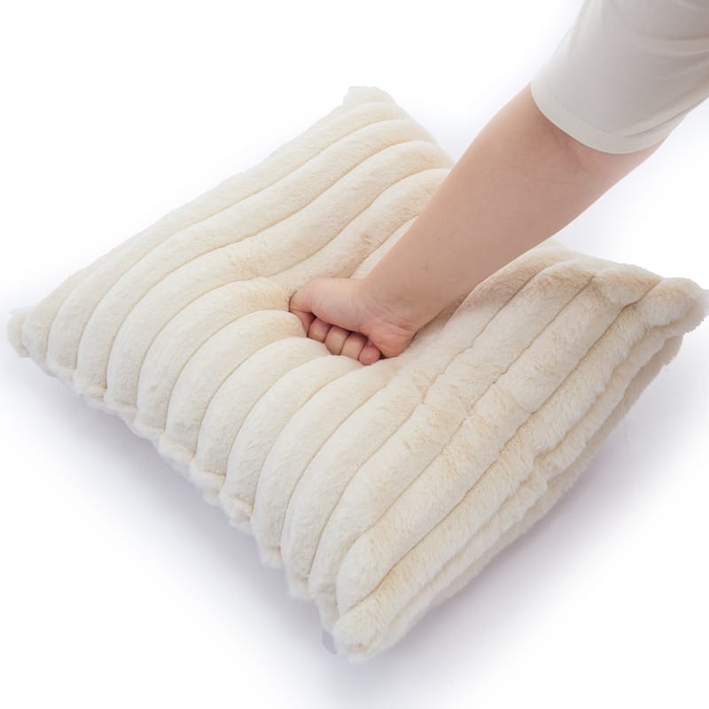 Modern Stripe Faux Fur Square Throw Pillows (Set of 2)