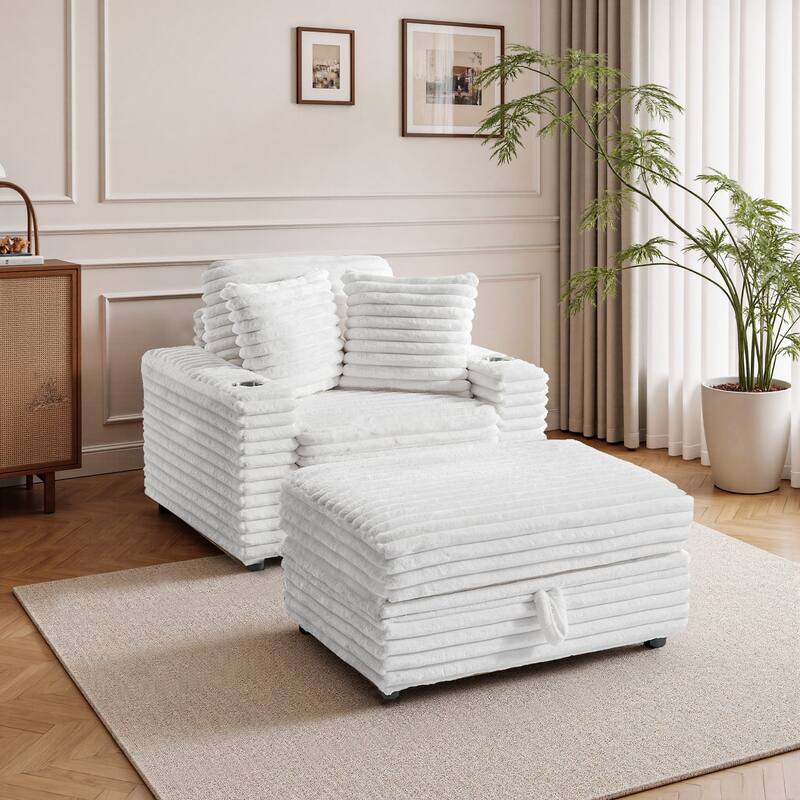 37" W Upholstered Chaise Lounge Accent Chair with Storage Ottoman