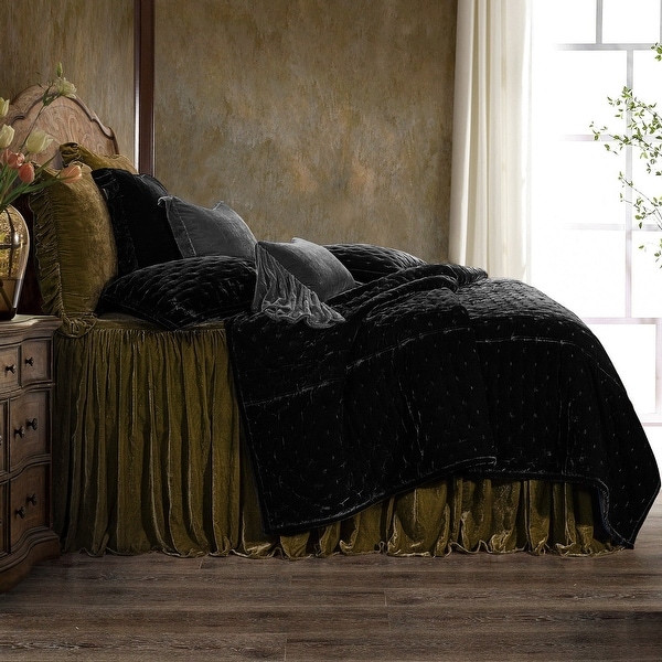 HiEnd Accents Stella Faux Silk Velvet Ruffle Skirt Bedspread Set with Pillow Shams 3PC