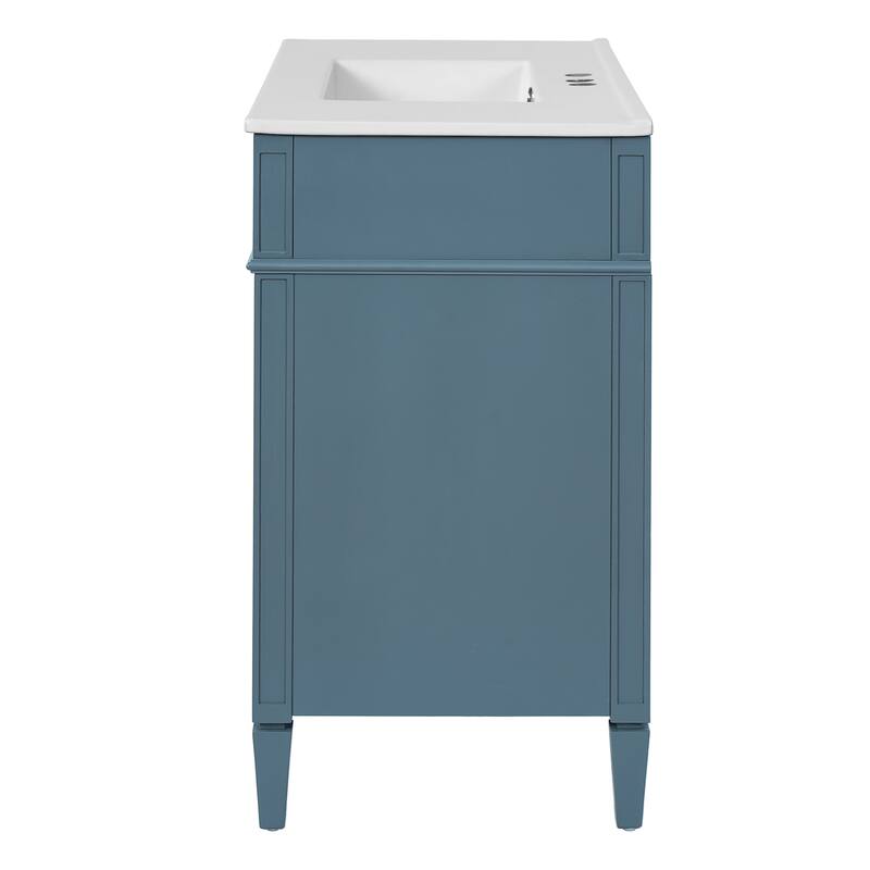 Modern Single Sink Bathroom Vanity Cabinet with Door Rack, Tip-out Drawer, 2 Pull-out Drawers, Metal Knobs and Adjustable Shelf