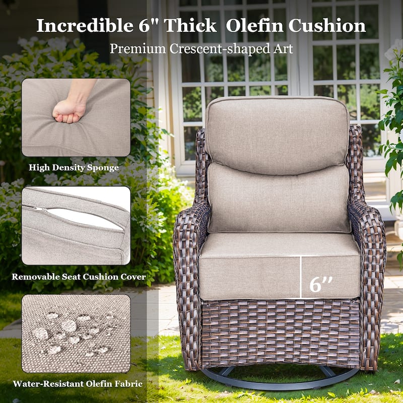 Pocassy Patio Furniture Set with Swivel Chairs, All Weather Patio Wicker
