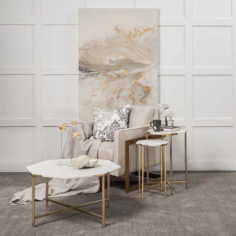 Vincent II White Marble and Iron Octagon Side Tables (Set of Two)