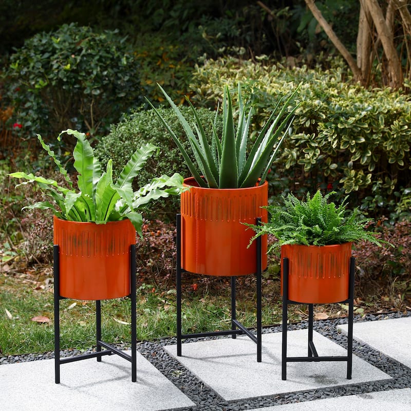 Glitzhome Set of 3 Modern Metal Cachepot Planters with Stands Plant Flower Pot Indoor Outdoor