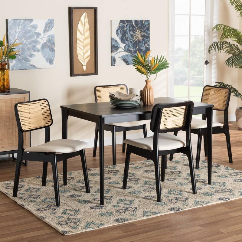 Dannon Mid-Century Modern Fabric and Finished Wood Dining Set