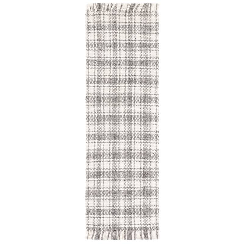 SAFAVIEH Handmade Natura Tine Checkered Wool Rug - 2'3" x 8' Runner - Grey/Ivory