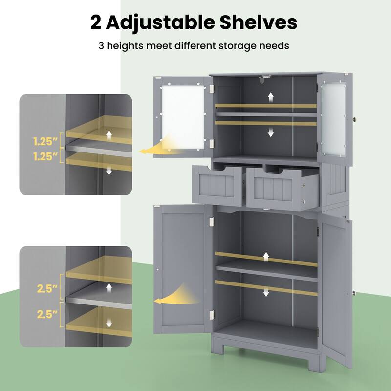 Floor Storage Cabinet with Glass Doors for Bathroom Kitchen or Entryway - 23.5" x 12" x 50.5"