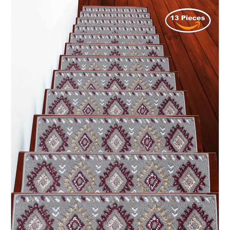 SussexHome Traditional PP Stair Treads (9 x 28 in.) - 13-PACK - Red