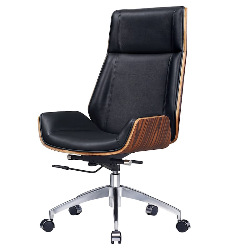 Black Rosewood and Silver Adjustable Height Swivel Rolling Executive Office Chair