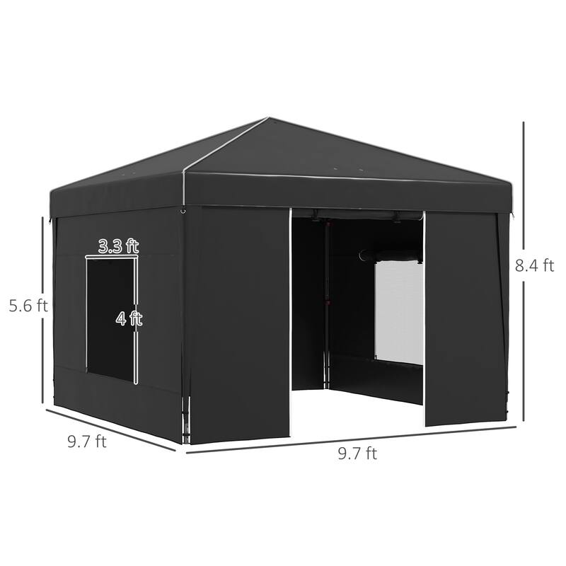 Outsunny 9.7' x 9.7' Pop Up Canopy with Sidewalls, Portable Canopy Tent with 2 Mesh Windows, Reflective Strips