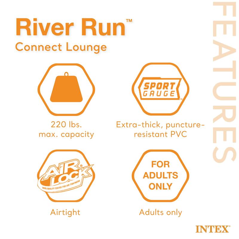 INTEX River Run Connect Inflatable Water Raft (2 Pack) + 2 Person Cooler Tube - 6.5