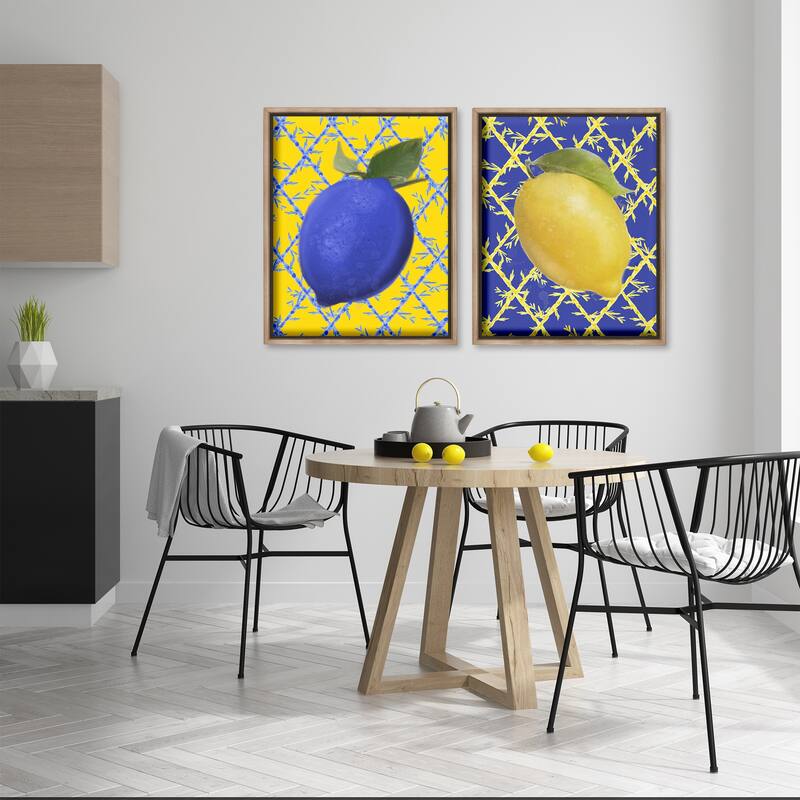 Stupell Bold Blue & Yellow Lemons Framed Floater Canvas Wall Art Design By Matthew Piotrowicz (Set of 2)