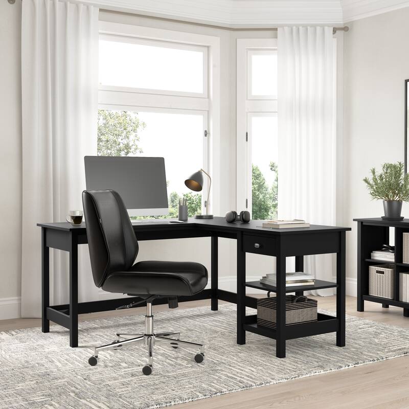 Broadview 60W L Shaped Computer Desk with Storage by Bush Furniture - Classic Black