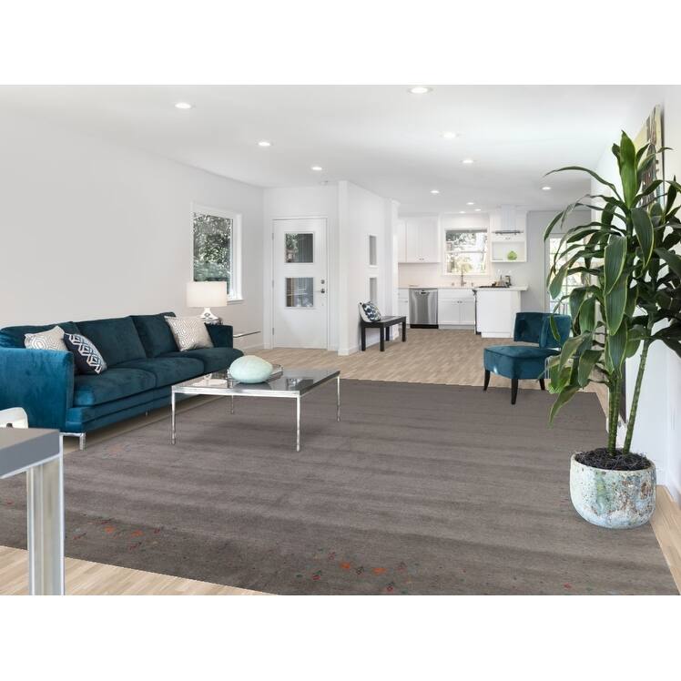 Hand Knotted Oriental 100% Wool Carpet Tribal Solid Greys & Charcoal Gabbeh Area Rug - 12' 5'' X 9' 3''