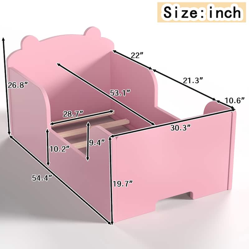 Toddler Floor Bed Frame - Bear Shape Cot Bed for Boys & Girls Ages 3-6