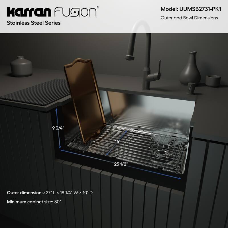Karran Fusion Undermount 27-in x 18-1/4-in Stainless Steel Single Bowl Kitchen Sink