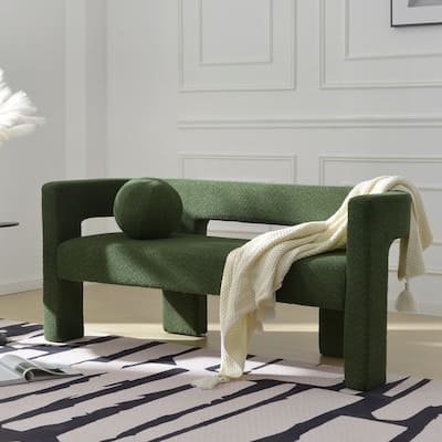 KINWELL Boucle Loveseat Couch Bench Open Back Settee with Ball Pillow, 66.7" W