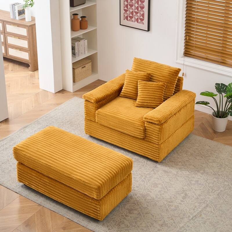 Corduroy Single Sofa+Ottoman, Cup Seats and No Cup Seats