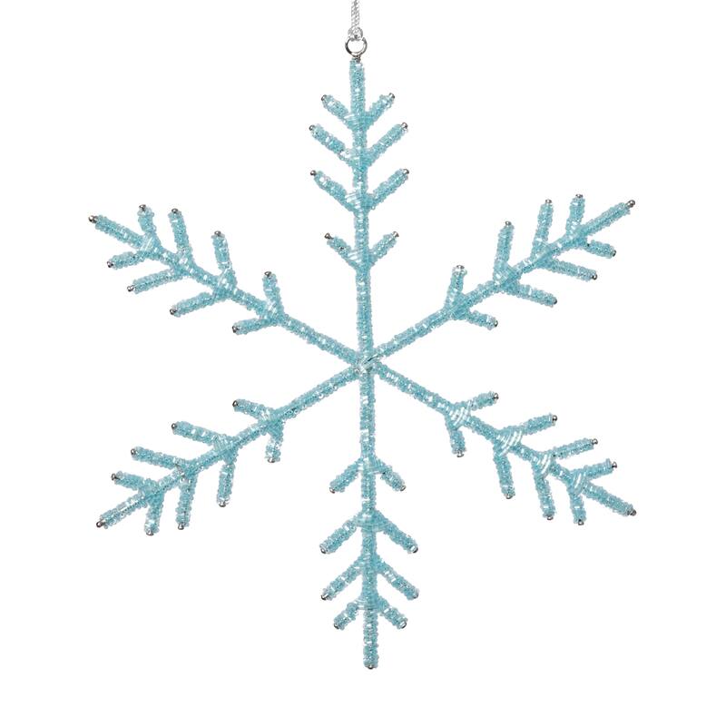 Beaded Snowflake Christmas Hanging Décor Ornaments, Set of 12, 10" - Blue