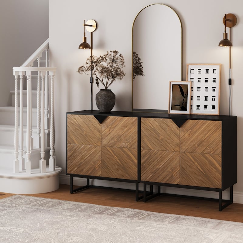 Nathan James Enloe Rustic Doors Metal Base Free Standing Modern Storage Cabinet for Entryway