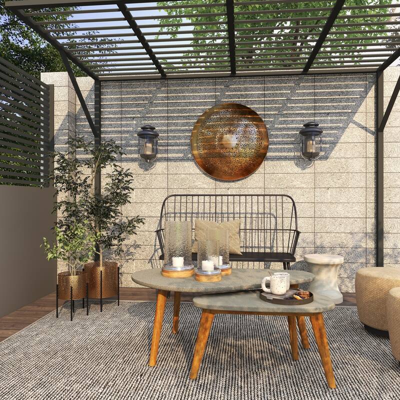 Gold or Black Iron Metal Contemporary Floral Pattern Planter (Set 2)