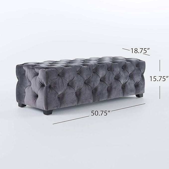 Button-Tufted Ottoman Bench Velvet Bench Upholstered Footrest with Wood Legs and Padded Seat for Living Room, End of Bed