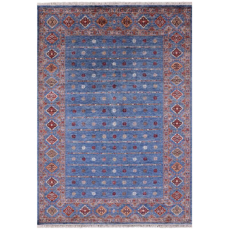 Golden Nile Blue Khorjin Hand Knotted Wool Rug - 5' 10" X 8' 0"